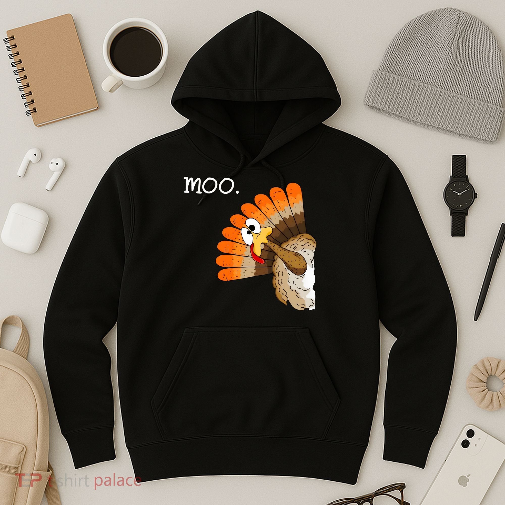 Funny Turkey Moo Cow Thanksgiving Hoodie