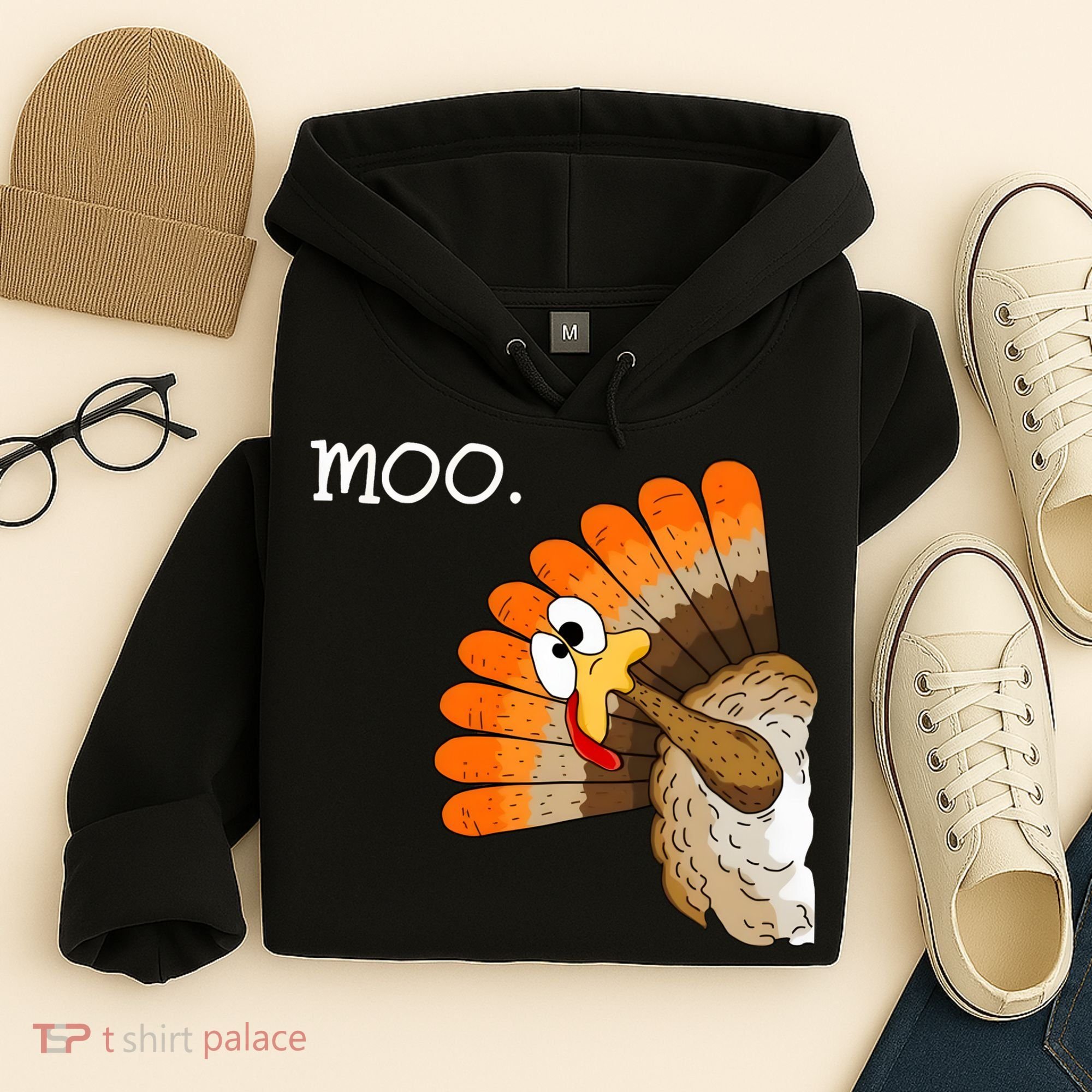 Funny Turkey Moo Cow Thanksgiving Hoodie