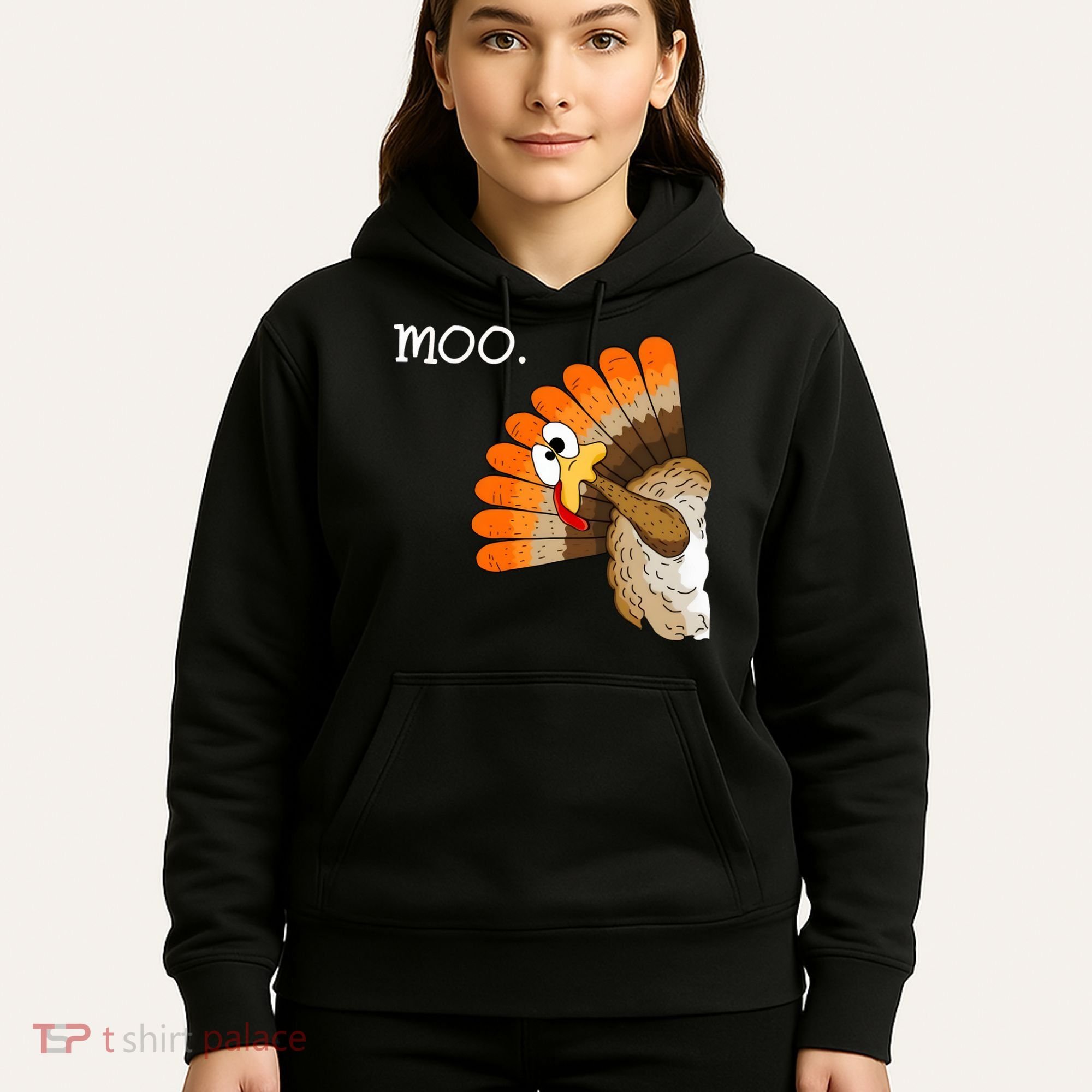 Funny Turkey Moo Cow Thanksgiving Hoodie