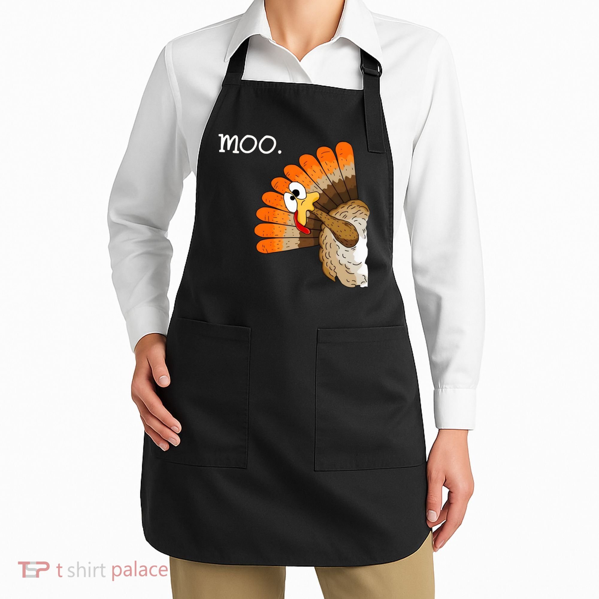 Funny Turkey Moo Cow Thanksgiving Apron