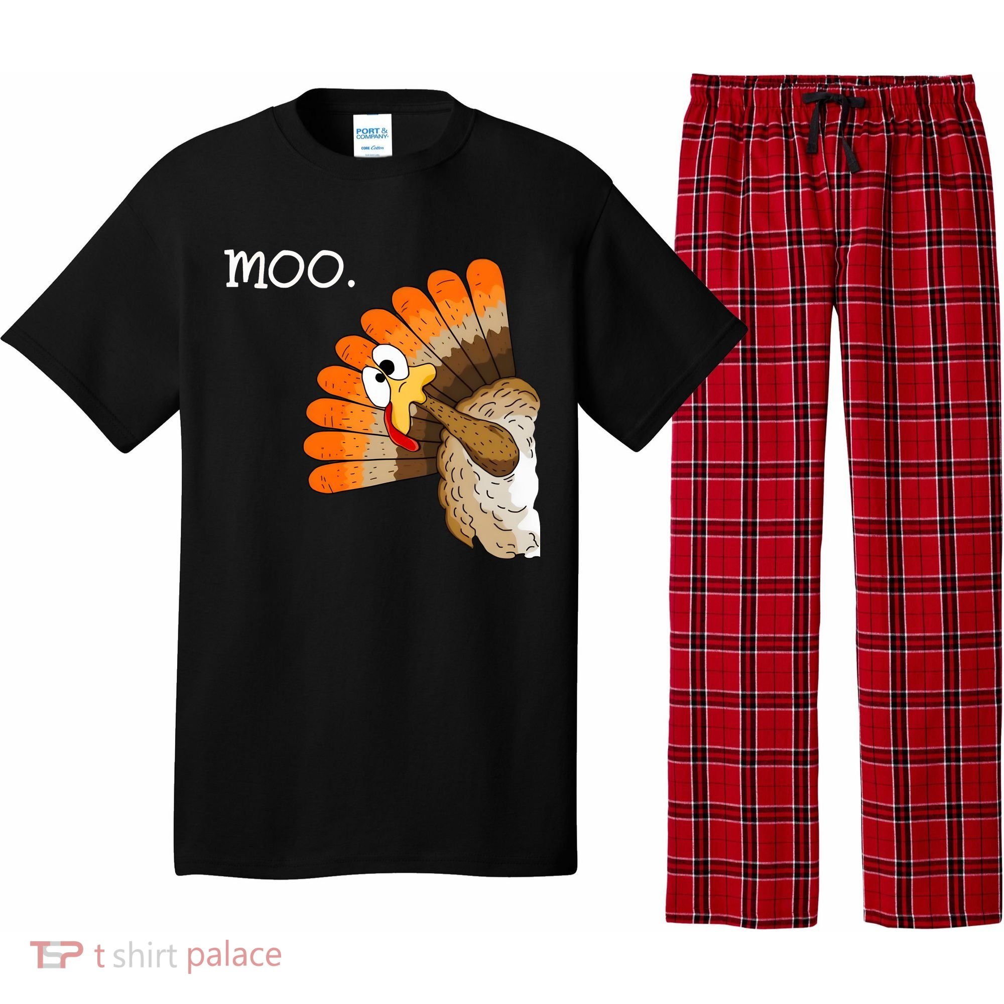 Funny Turkey Moo Cow Thanksgiving Pajama Set