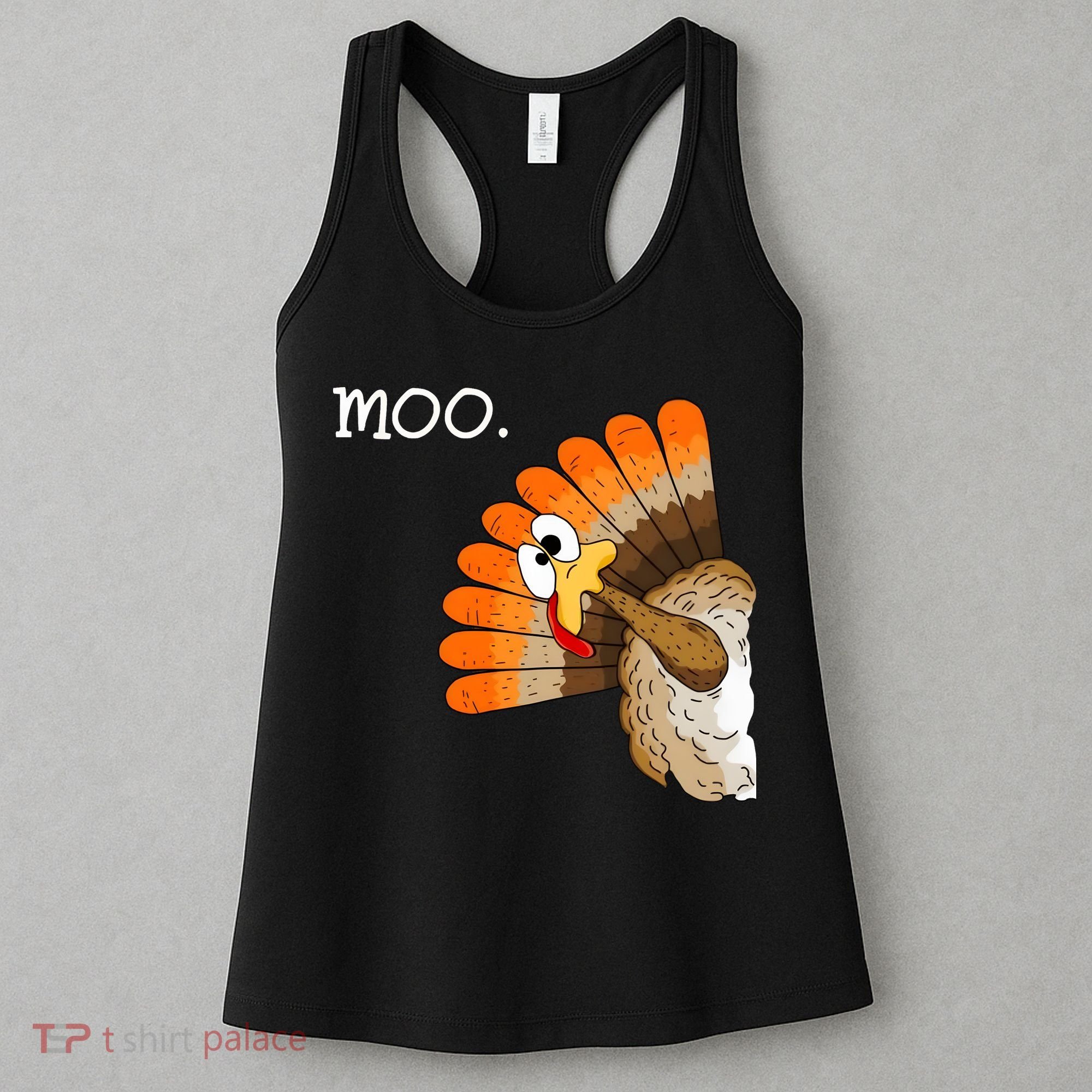 Funny Turkey Moo Cow Thanksgiving Women's Tank Top