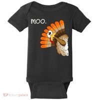 Funny Turkey Moo Cow Thanksgiving Baby Bodysuit thumb 0
