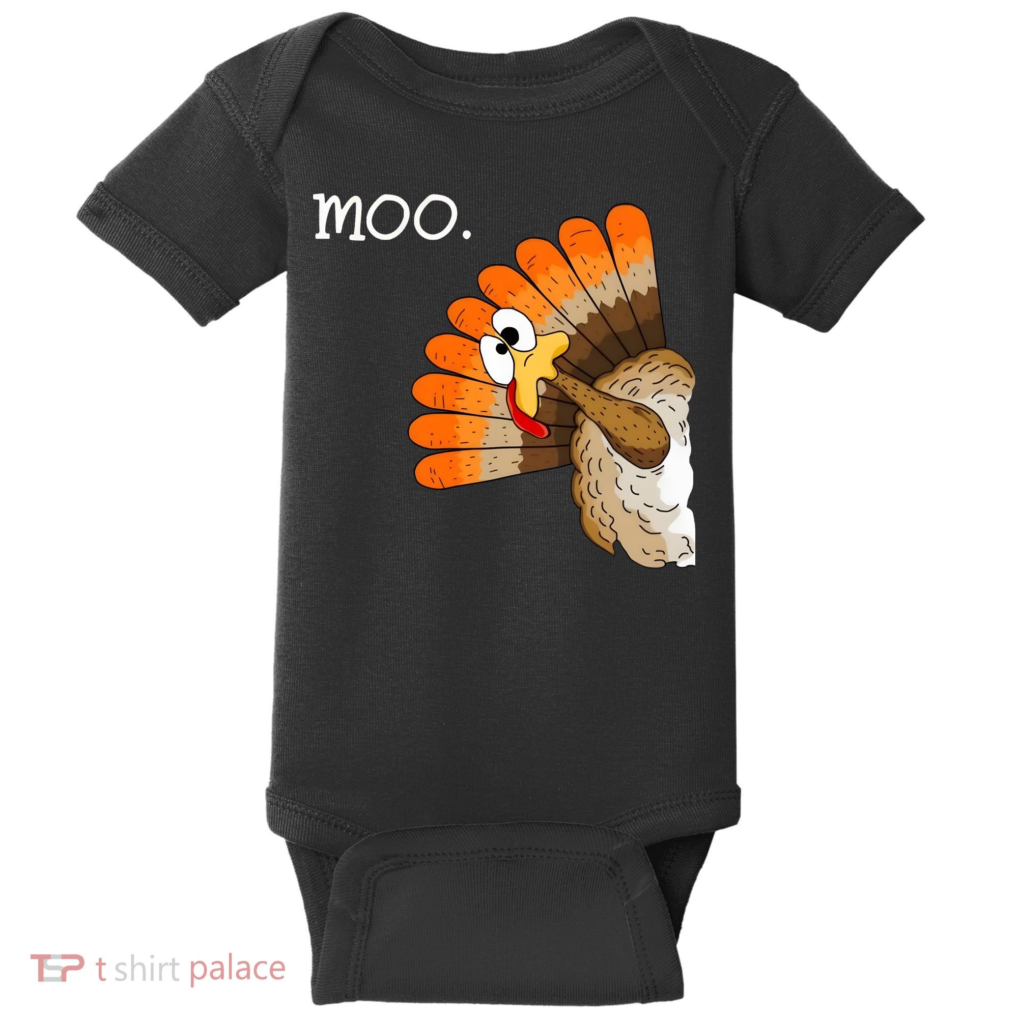 Funny Turkey Moo Cow Thanksgiving Baby Bodysuit