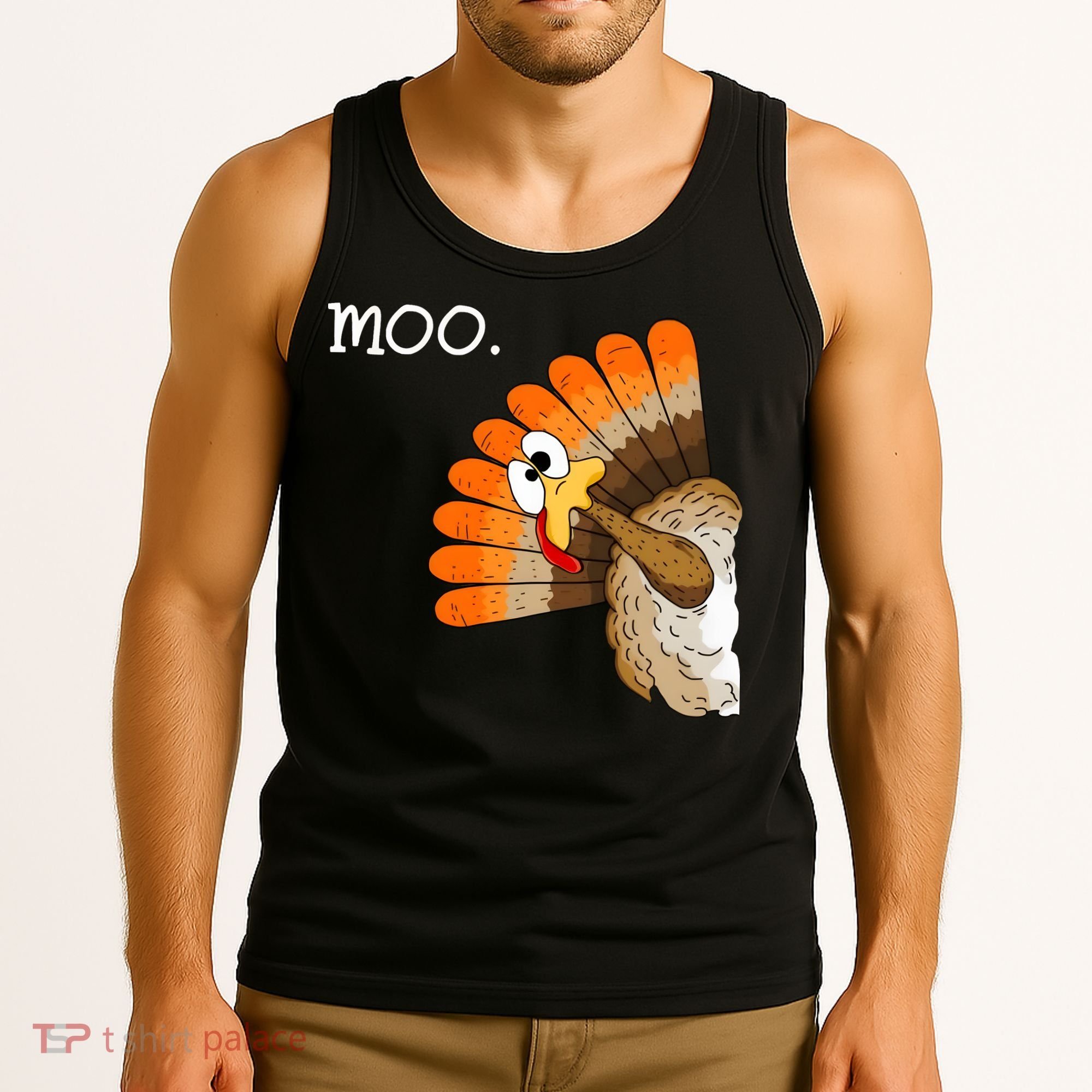 Funny Turkey Moo Cow Thanksgiving Tank Top
