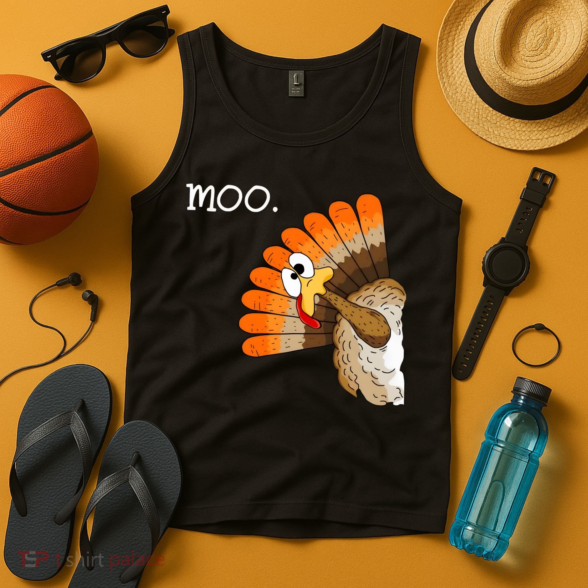 Funny Turkey Moo Cow Thanksgiving Tank Top