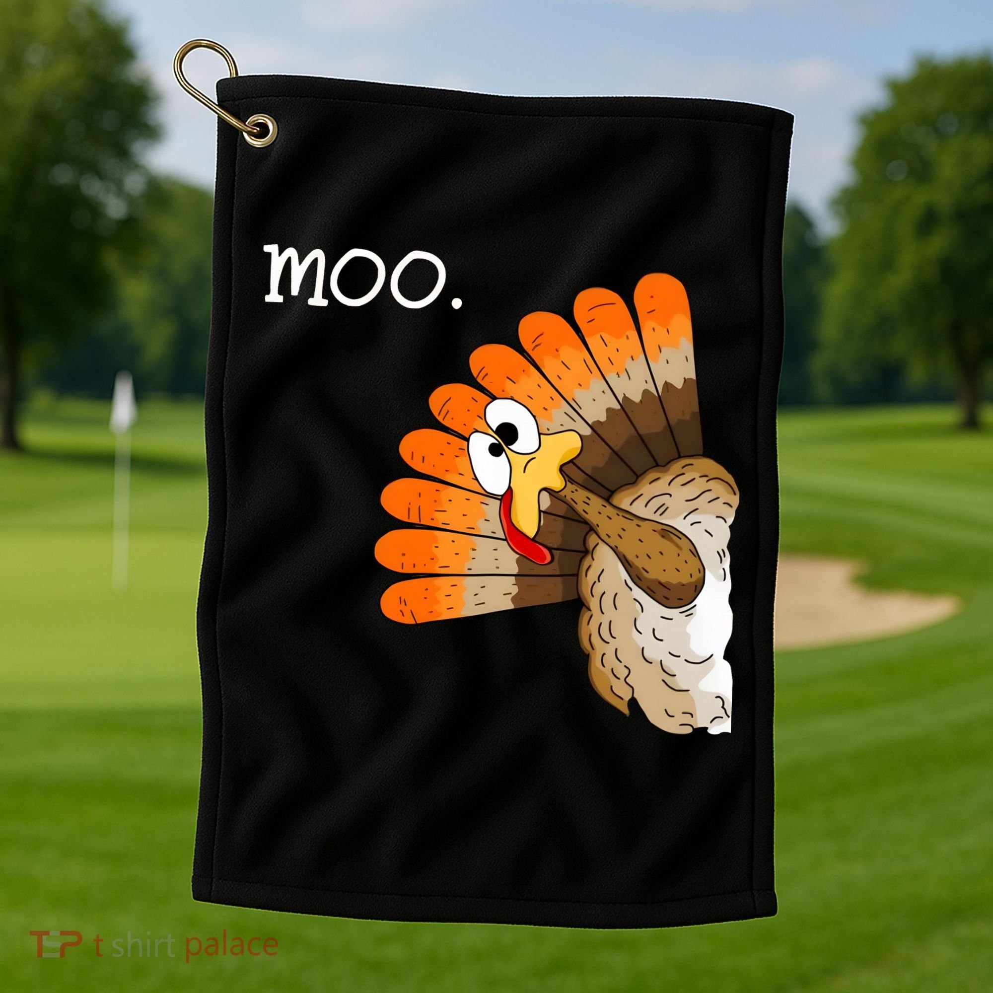 Funny Turkey Moo Cow Thanksgiving Golf Towel