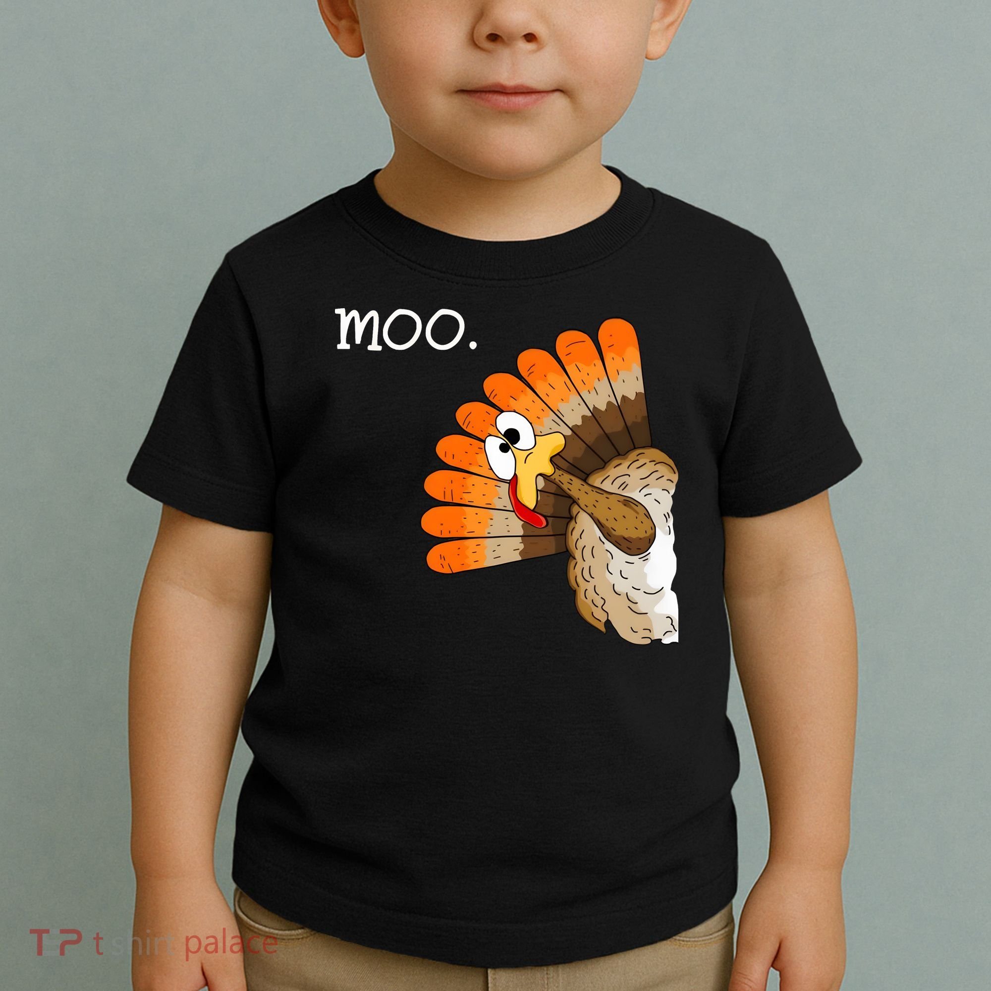 Funny Turkey Moo Cow Thanksgiving Toddler T-Shirt