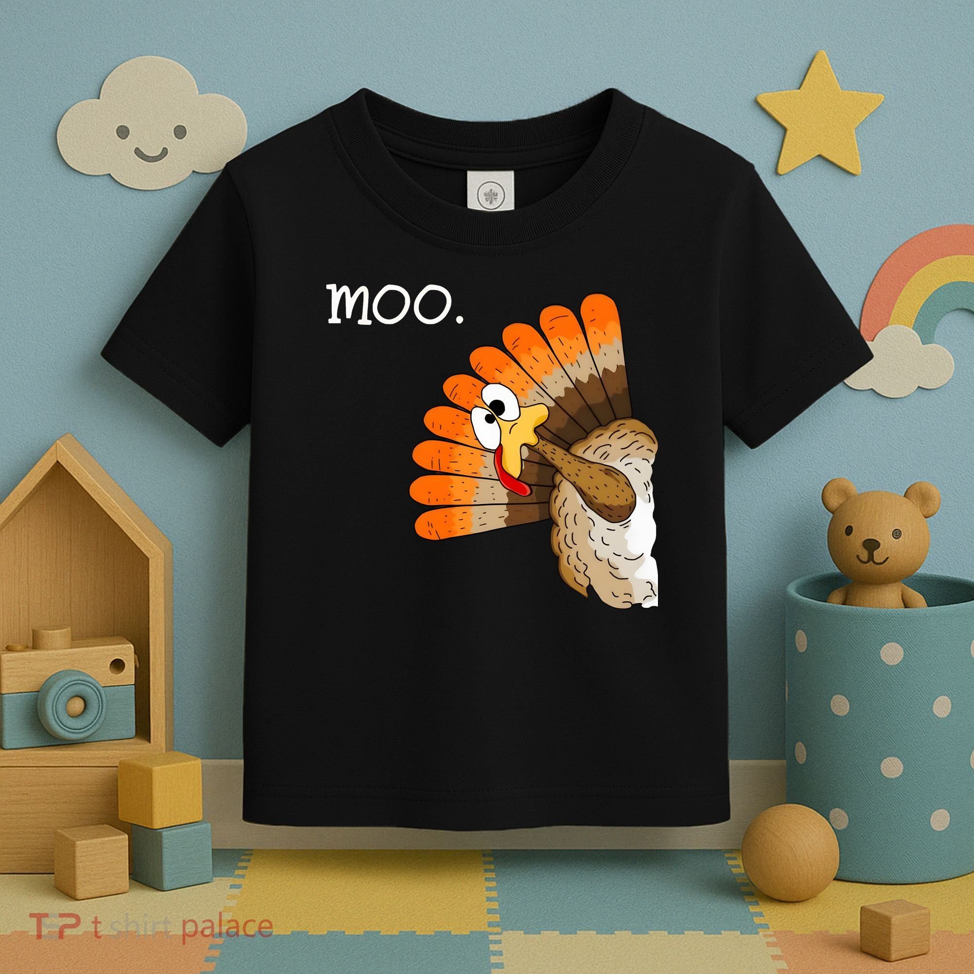 Funny Turkey Moo Cow Thanksgiving Toddler T-Shirt