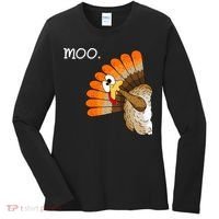 Funny Turkey Moo Cow Thanksgiving Women's Long Sleeve Shirt thumb 0