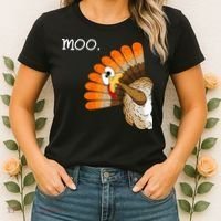 Funny Turkey Moo Cow Thanksgiving Women's T-Shirt thumb 2