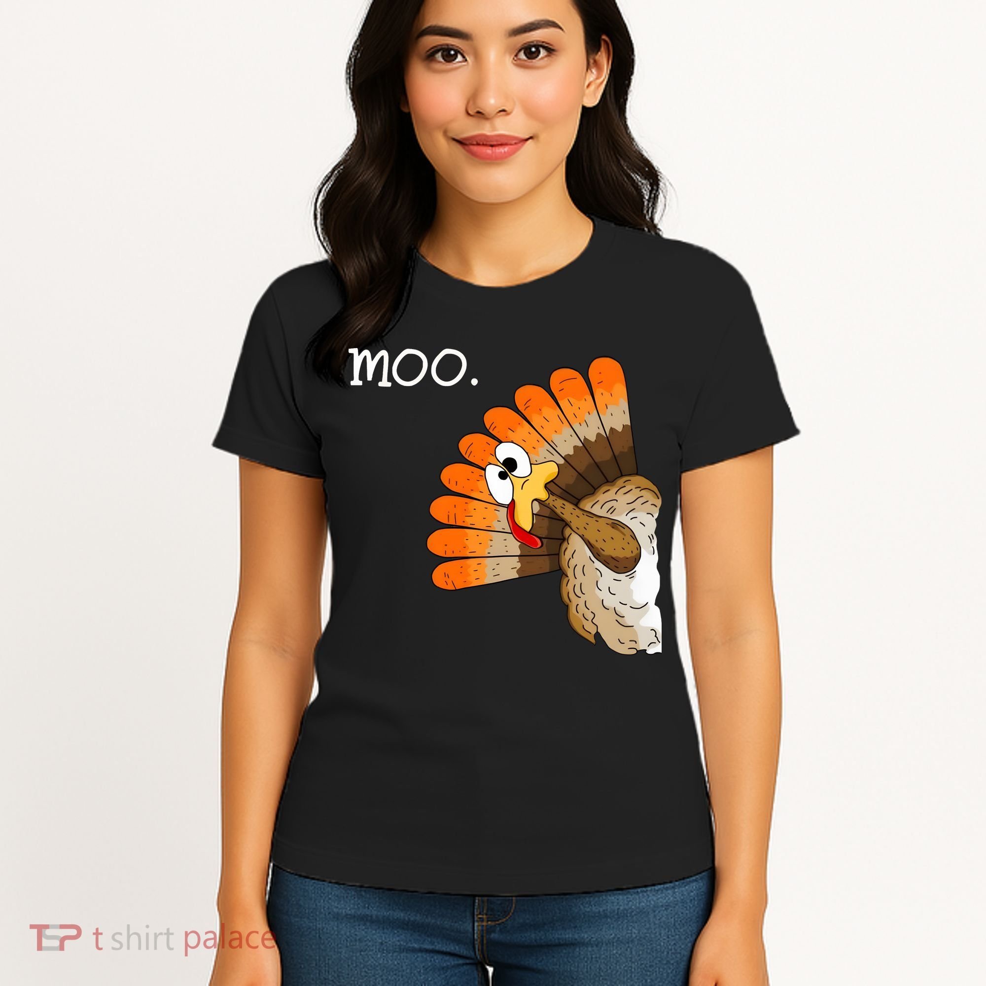 Funny Turkey Moo Cow Thanksgiving Women's T-Shirt