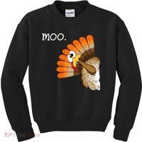Funny Turkey Moo Cow Thanksgiving Kids Sweatshirt thumb 0