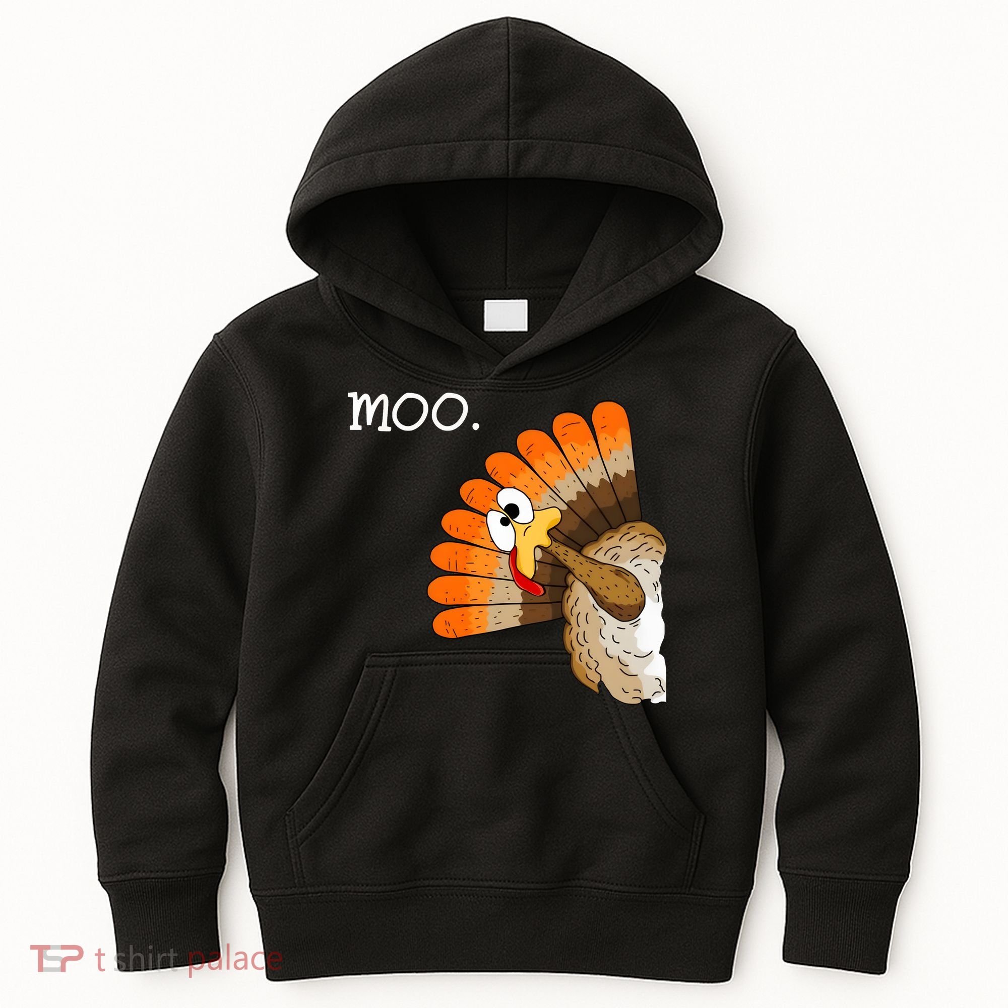 Funny Turkey Moo Cow Thanksgiving Kids Hoodie