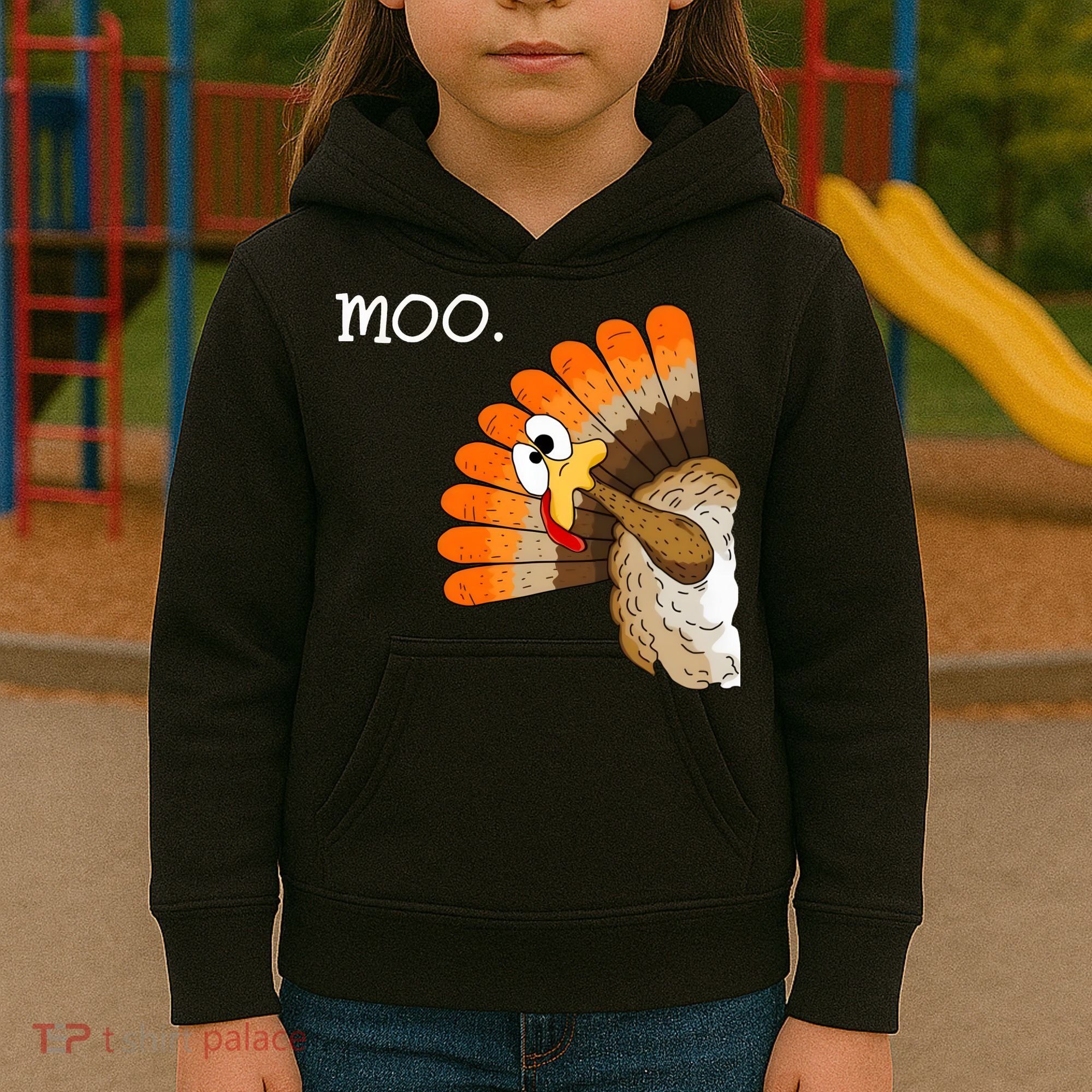 Funny Turkey Moo Cow Thanksgiving Kids Hoodie