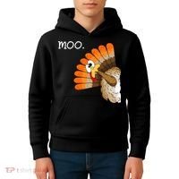 Funny Turkey Moo Cow Thanksgiving Kids Hoodie thumb 4