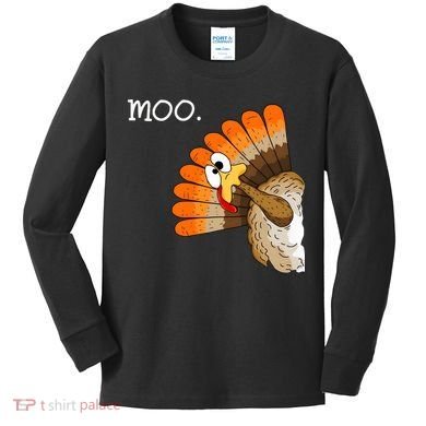 Funny Turkey Moo Cow Thanksgiving Kids Long Sleeve Shirt