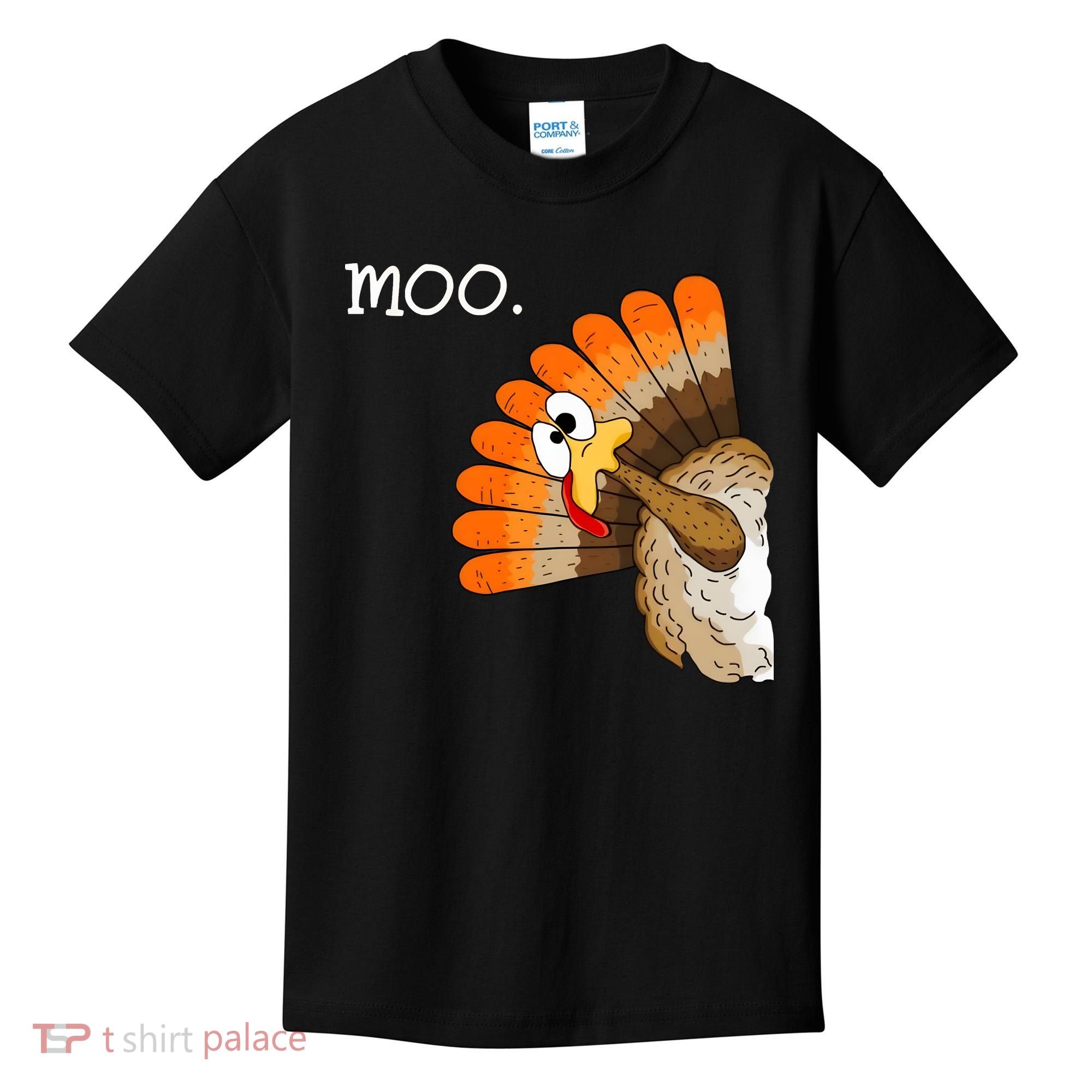 Funny Turkey Moo Cow Thanksgiving Kids T-Shirt