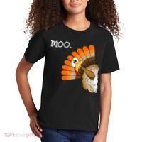Funny Turkey Moo Cow Thanksgiving Kids T-Shirt thumb 2