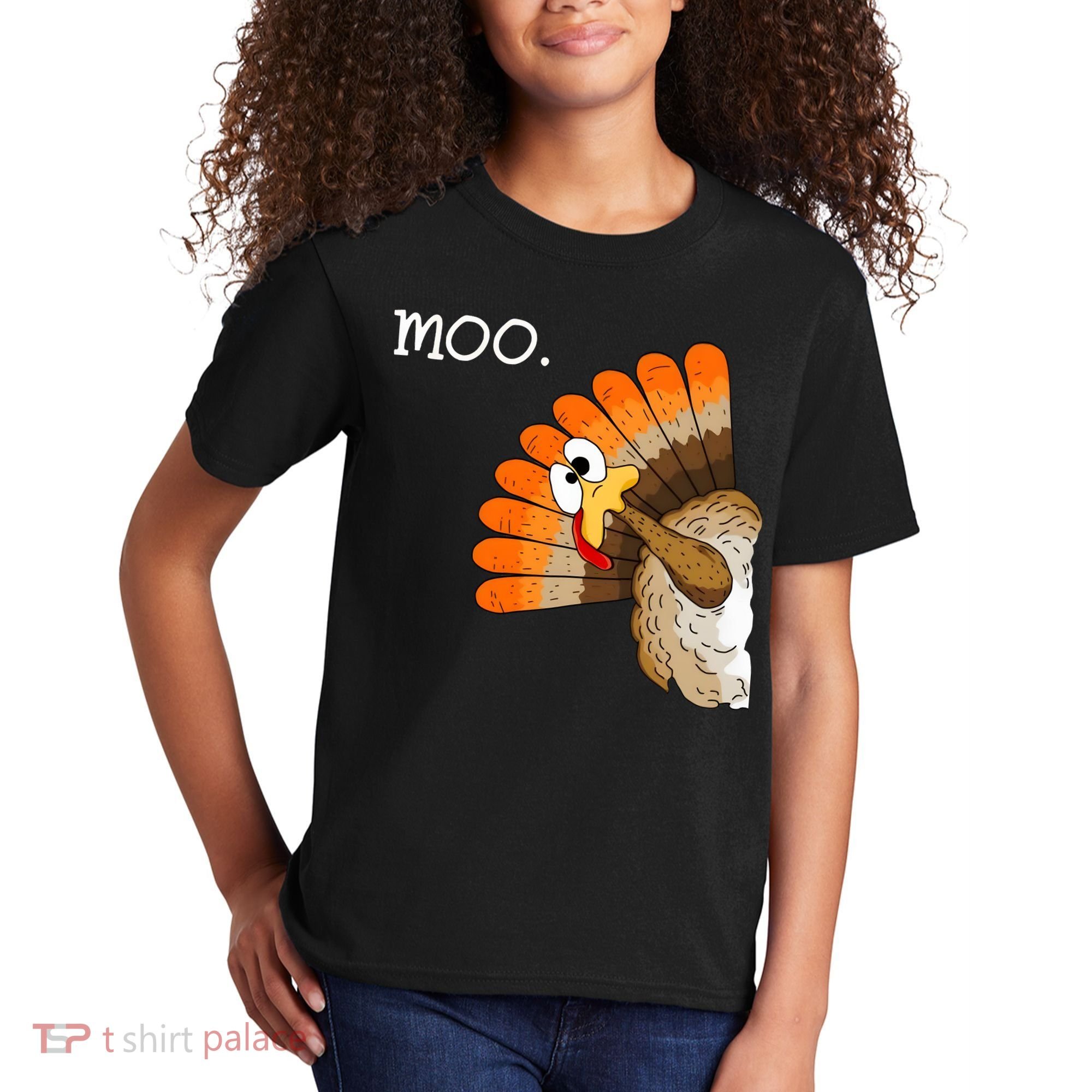 Funny Turkey Moo Cow Thanksgiving Kids T-Shirt