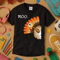 Funny Turkey Moo Cow Thanksgiving Kids T-Shirt thumb 3