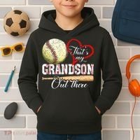 funny That's My Grandson Out There Baseball for Mother's Day Kids Hoodie thumb 2