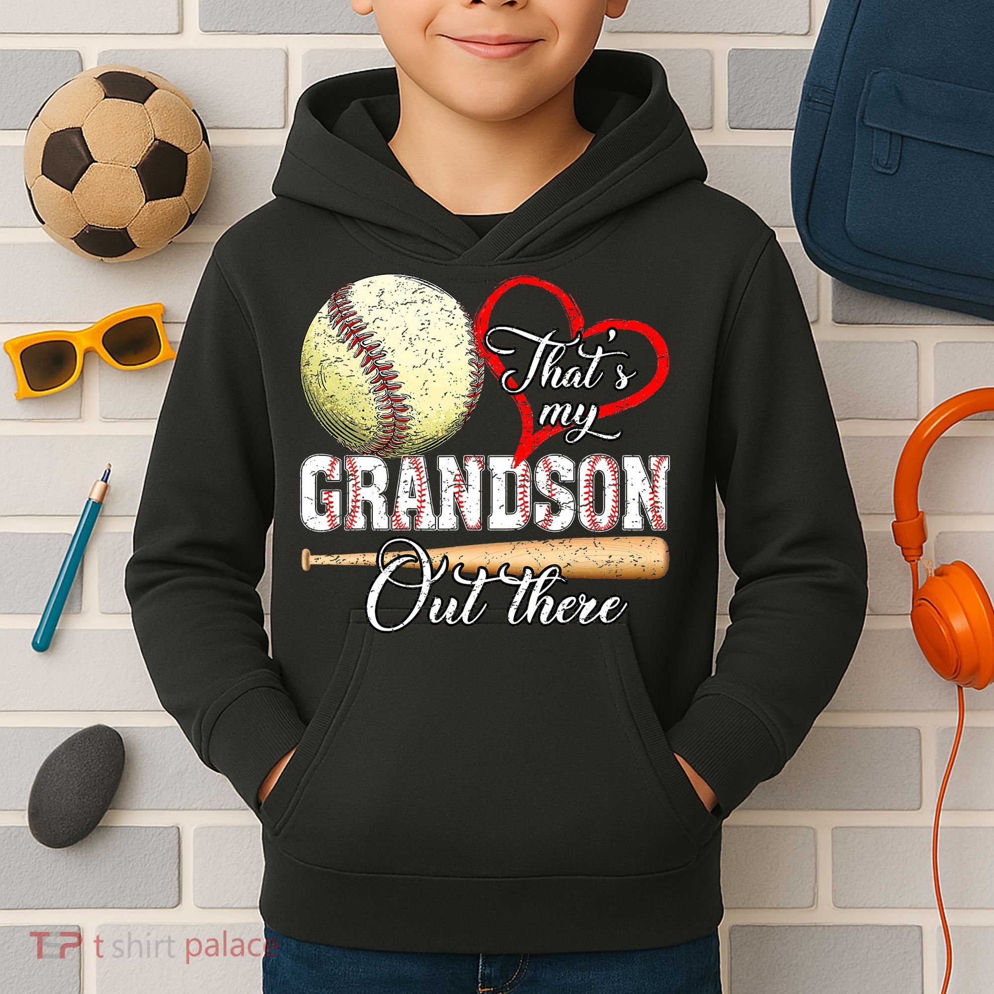 funny That's My Grandson Out There Baseball for Mother's Day Kids Hoodie
