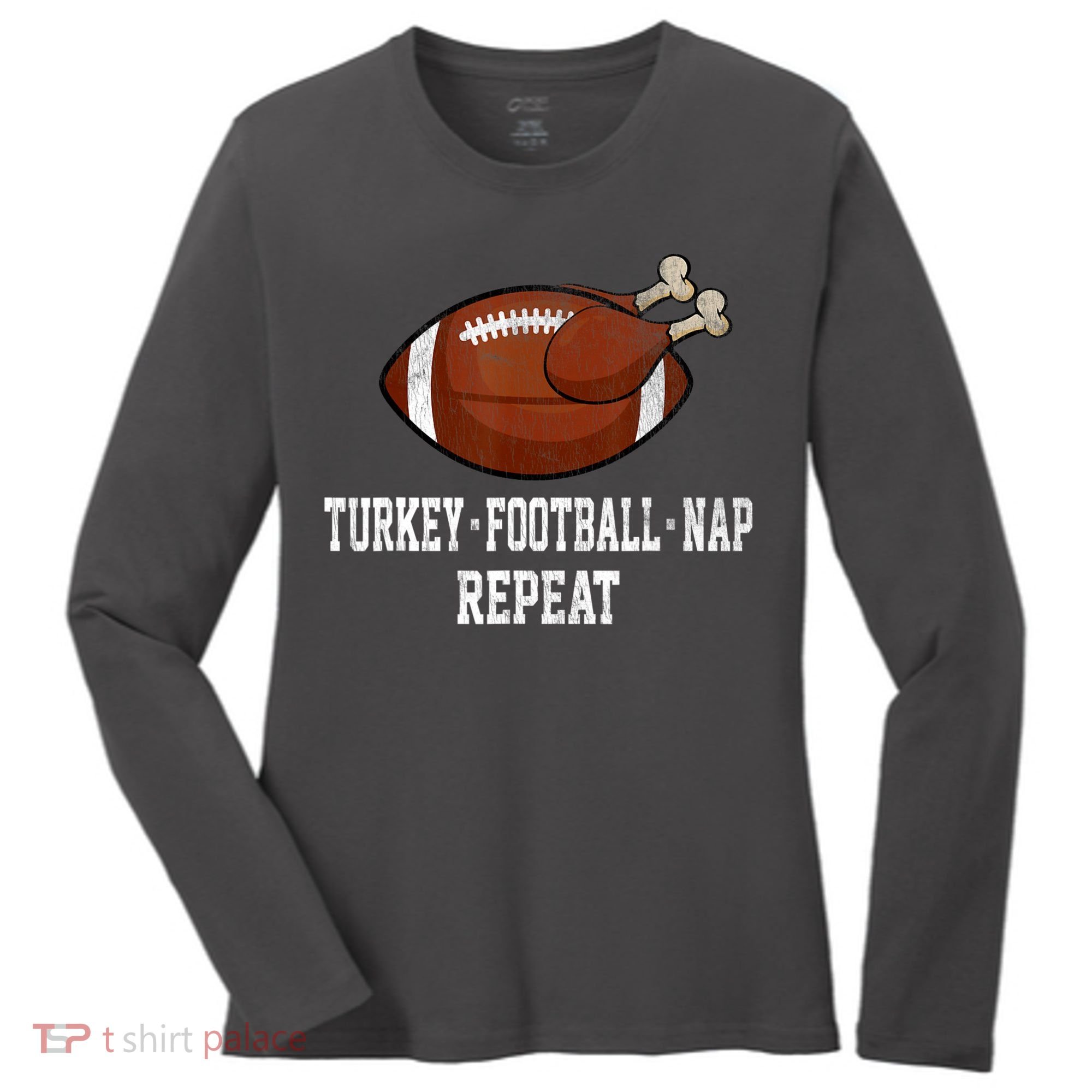 Football Turkey Nap Thanksgiving Women's Long Sleeve Shirt