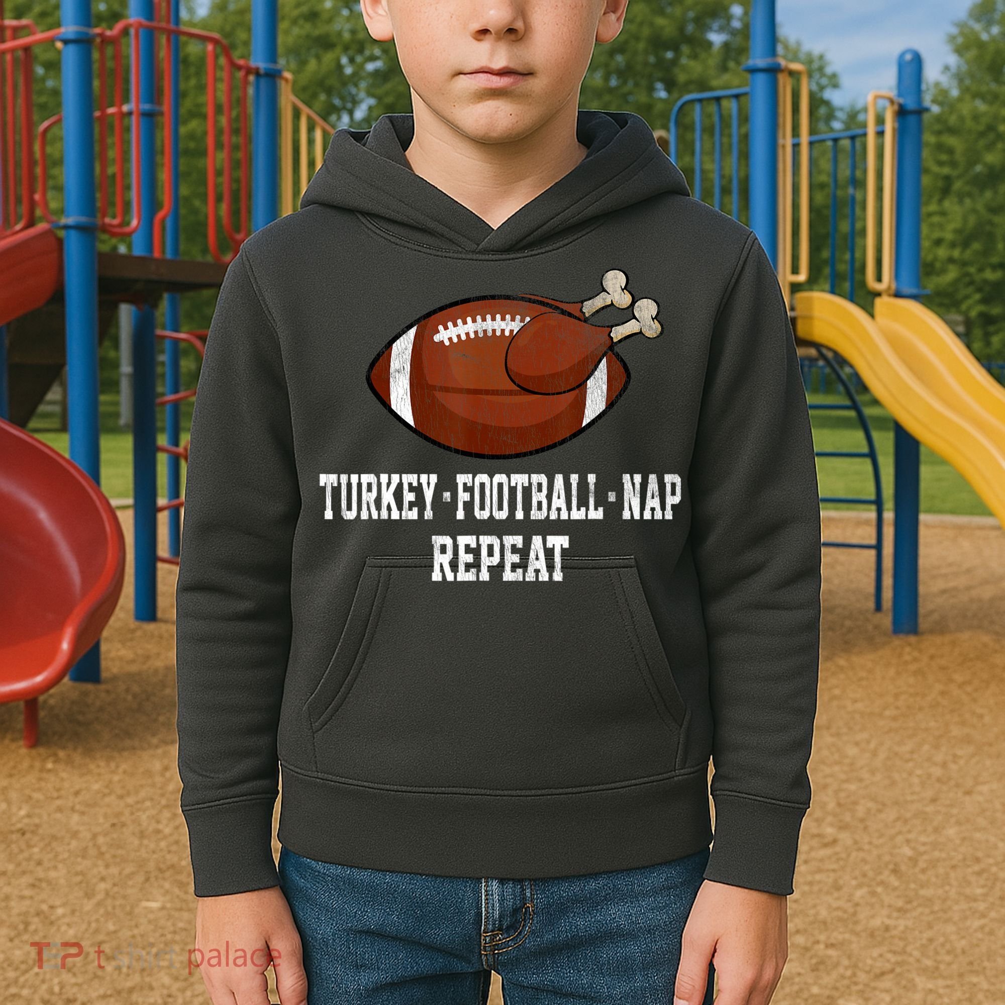 Football Turkey Nap Thanksgiving Kids Hoodie