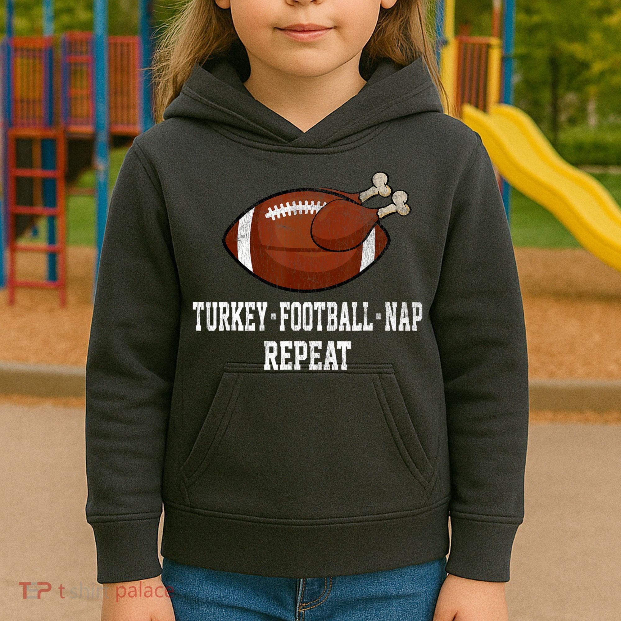 Football Turkey Nap Thanksgiving Kids Hoodie