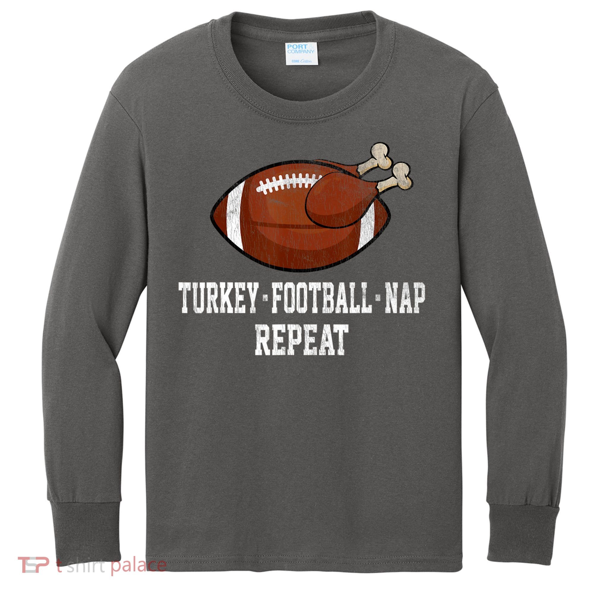 Football Turkey Nap Thanksgiving Kids Long Sleeve Shirt