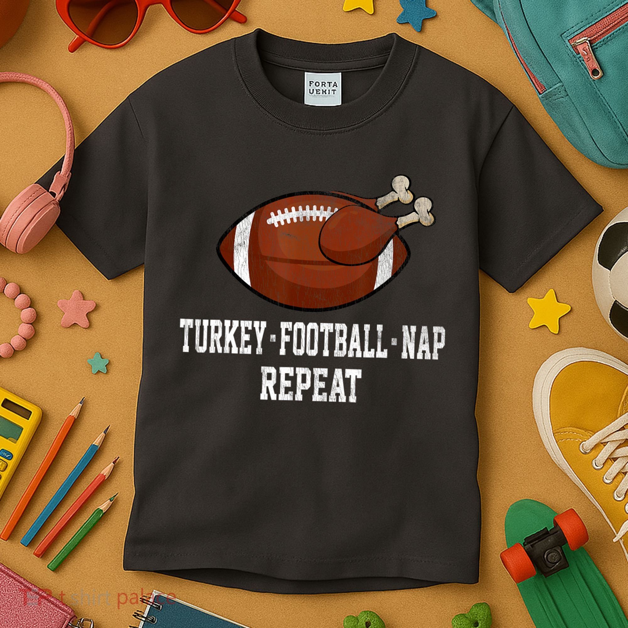 Football Turkey Nap Thanksgiving Kids T-Shirt