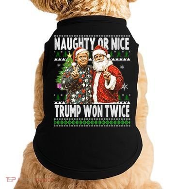 Funny Trump Naughty Or Nice Won Twice Ugly Christmas Doggie Tank