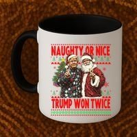 Funny Trump Naughty Or Nice Won Twice Ugly Christmas Coffee Mug thumb 2