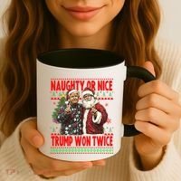 Funny Trump Naughty Or Nice Won Twice Ugly Christmas Coffee Mug thumb 3
