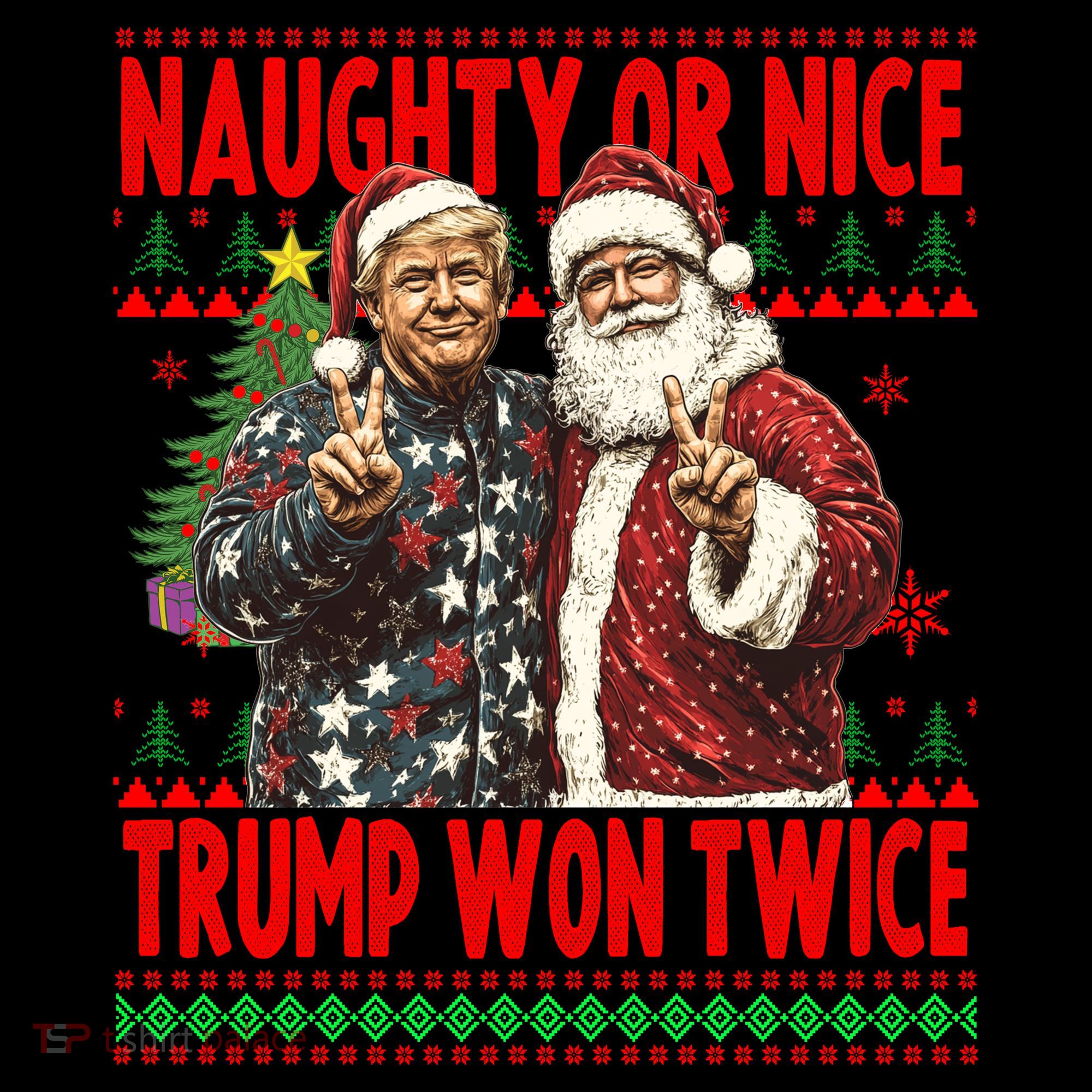 Funny Trump Naughty Or Nice Won Twice Ugly Christmas Coffee Mug
