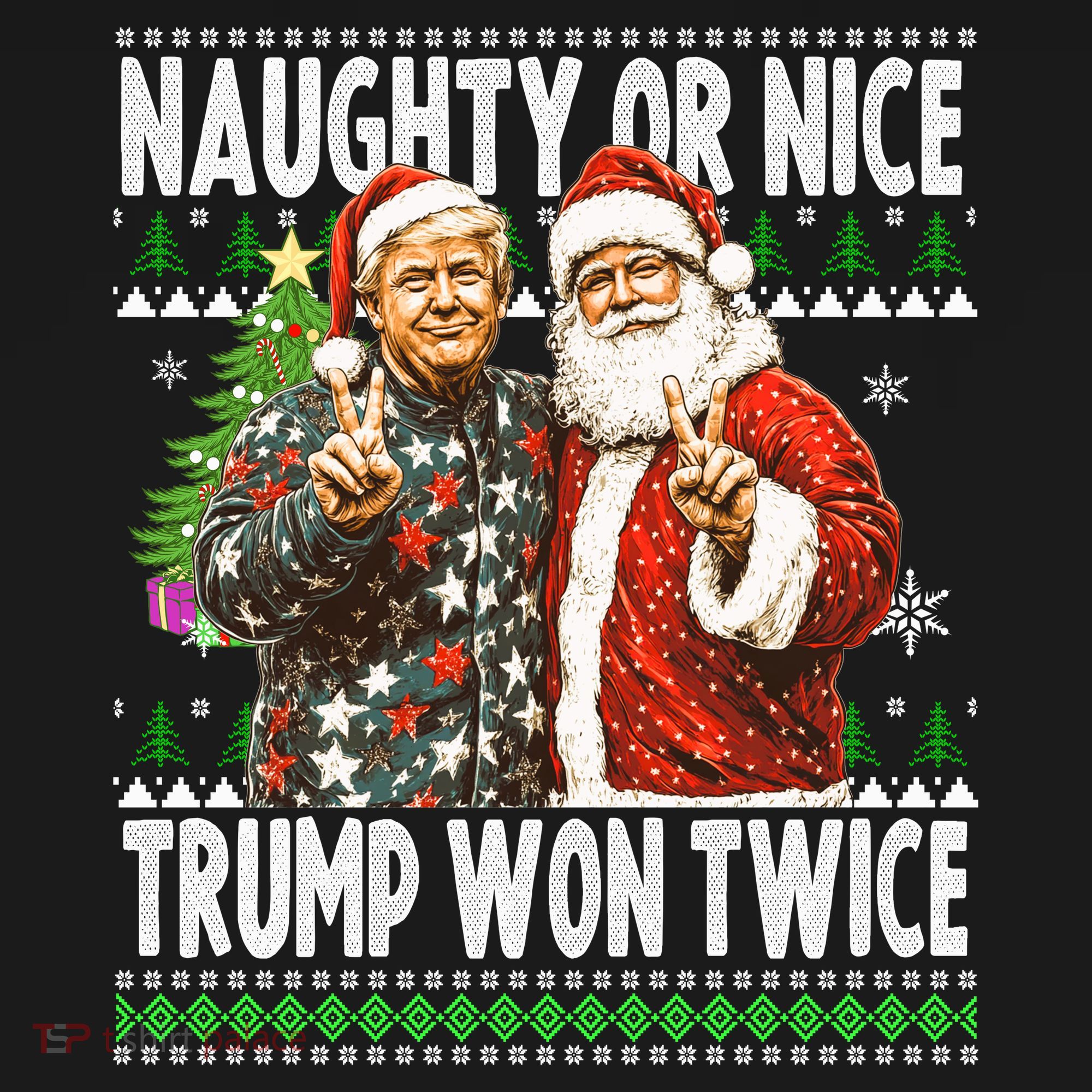 Funny Trump Naughty Or Nice Won Twice Ugly Christmas Women's Hoodie