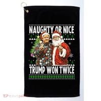 Funny Trump Naughty Or Nice Won Twice Ugly Christmas Golf Towel thumb 0