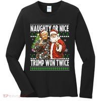 Funny Trump Naughty Or Nice Won Twice Ugly Christmas Women's Long Sleeve Shirt thumb 0