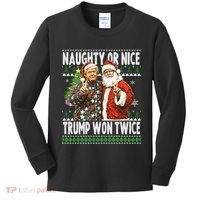 Funny Trump Naughty Or Nice Won Twice Ugly Christmas Kids Long Sleeve Shirt thumb 0