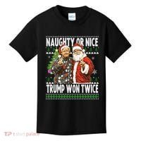 Funny Trump Naughty Or Nice Won Twice Ugly Christmas Kids T-Shirt thumb 0