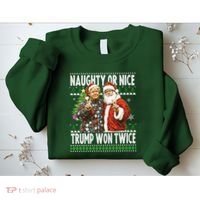 Funny Trump Naughty Or Nice Won Twice Ugly Christmas Sweatshirt thumb 2