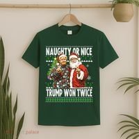 Funny Trump Naughty Or Nice Won Twice Ugly Christmas T-Shirt thumb 2