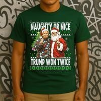Funny Trump Naughty Or Nice Won Twice Ugly Christmas T-Shirt thumb 3