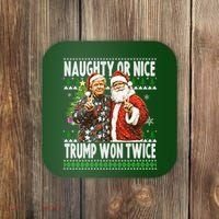Funny Trump Naughty Or Nice Won Twice Ugly Christmas Coaster thumb 0