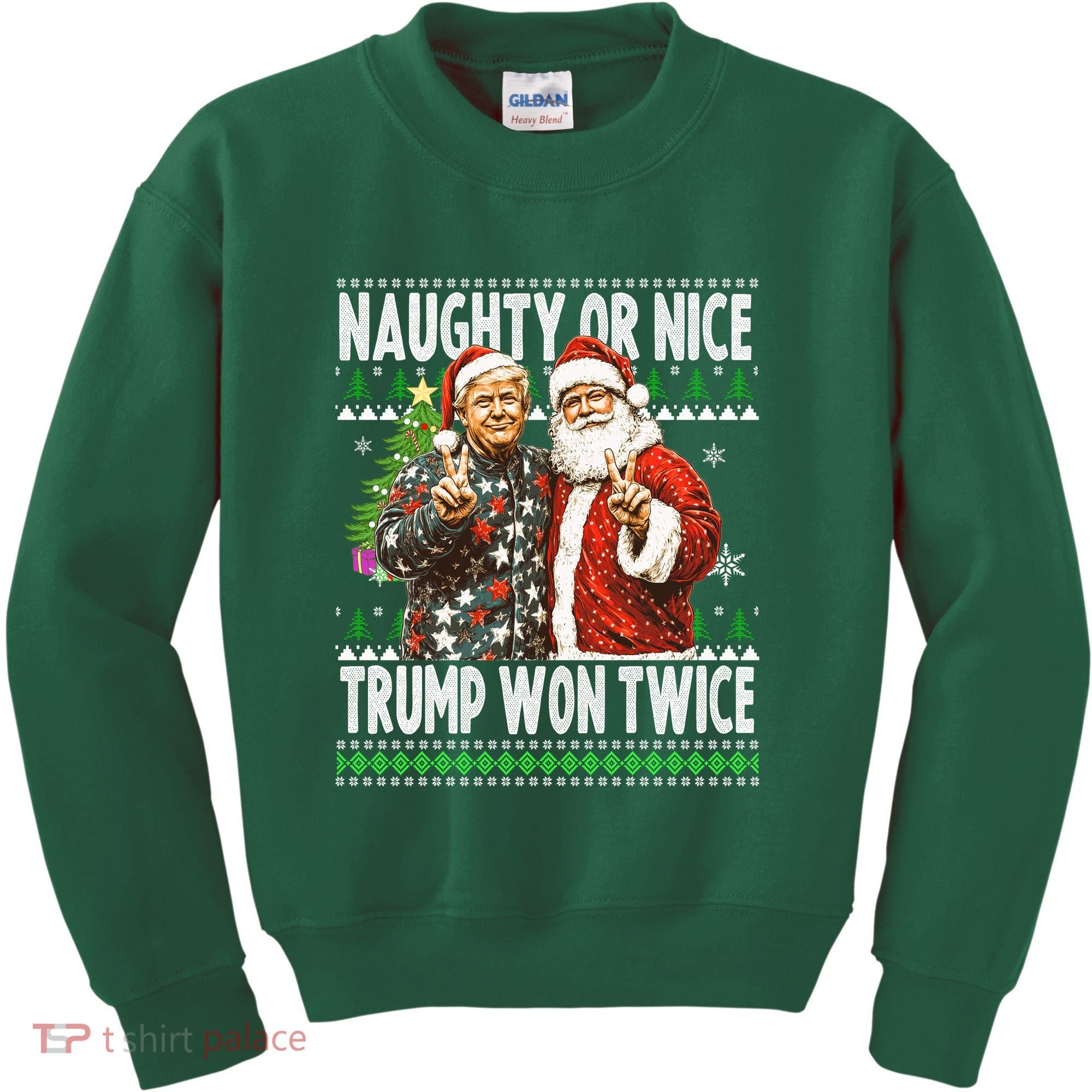 Funny Trump Naughty Or Nice Won Twice Ugly Christmas Kids Sweatshirt