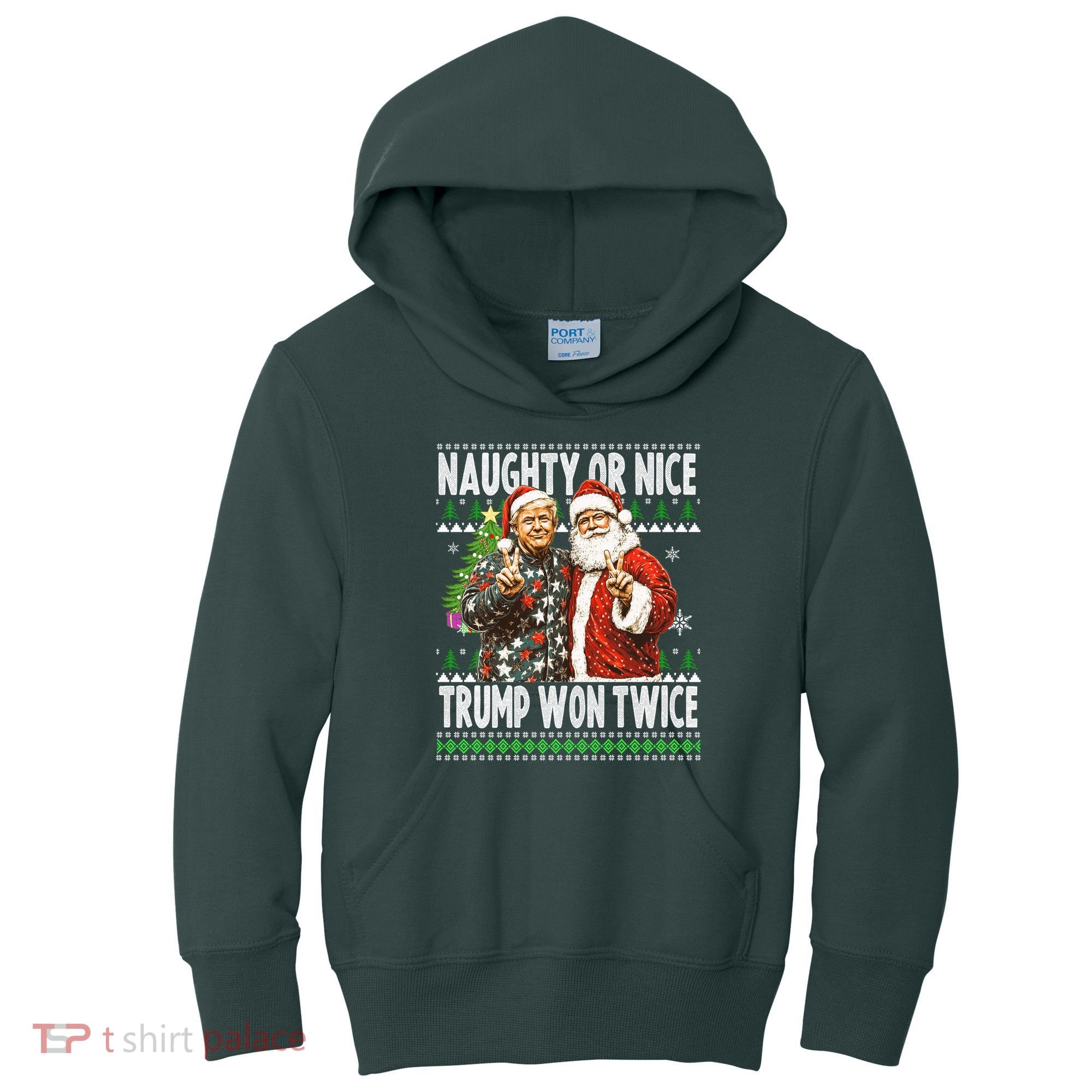 Funny Trump Naughty Or Nice Won Twice Ugly Christmas Kids Hoodie