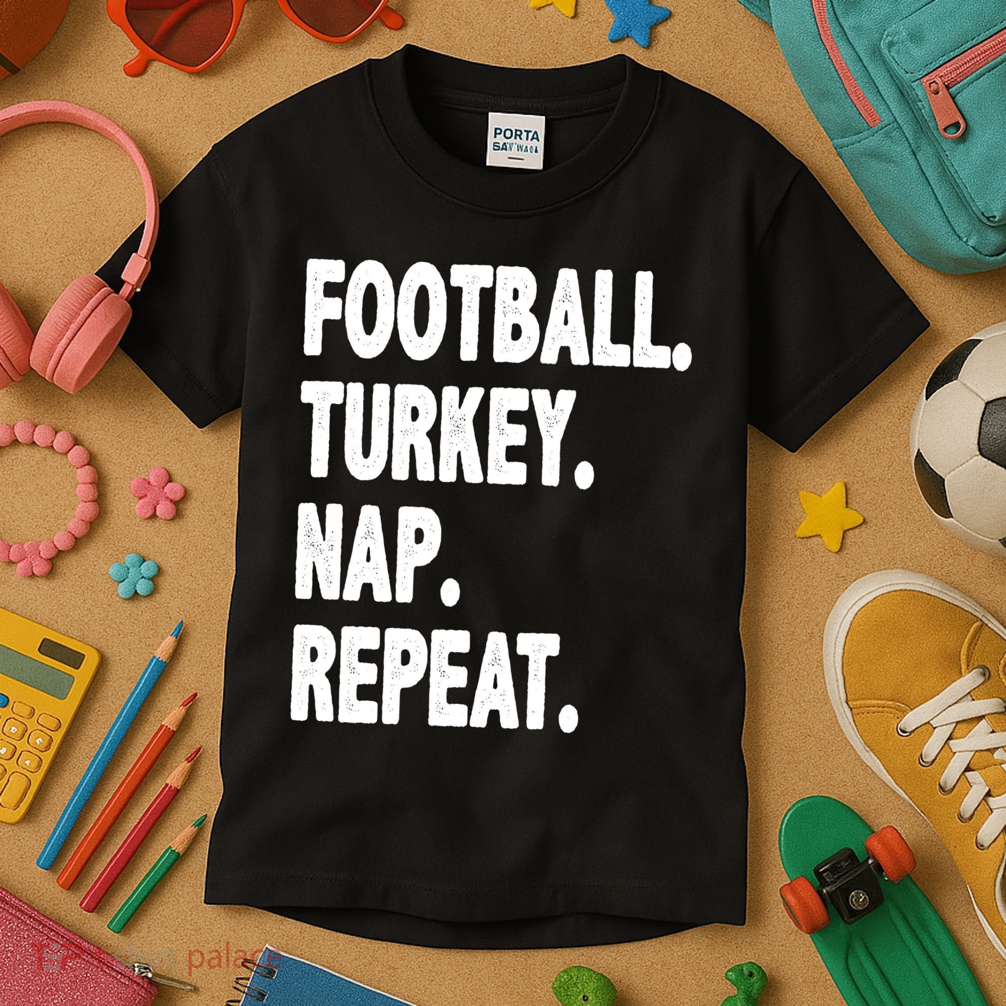 Football Turkey Nap Repeat Kids T-Shirt
