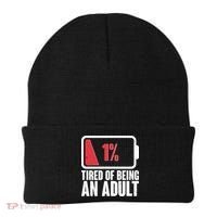 Funny Tired Of Being An Adult Low Battery Beanie thumb 0