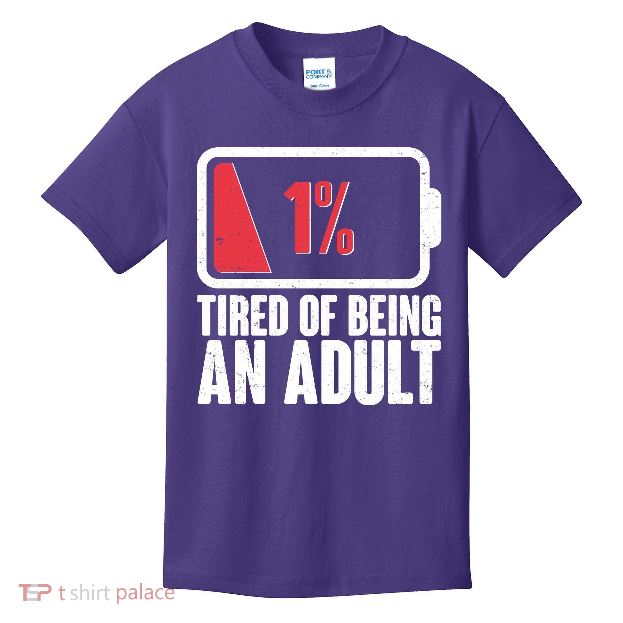 Funny Tired Of Being An Adult Low Battery Kids T-Shirt